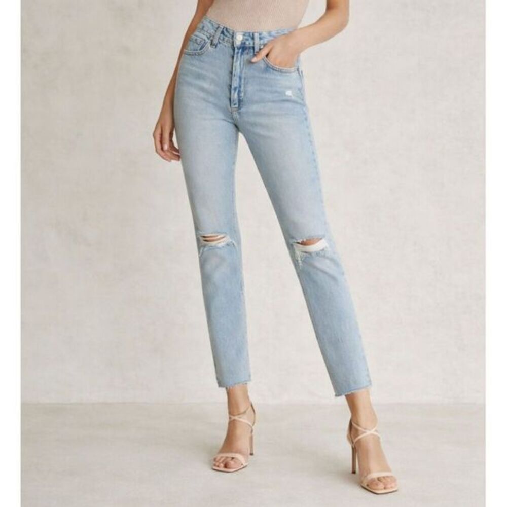 Reformation High & Skinny Jeans In Miami Destroyed Cropped Denim Women's Size 25
